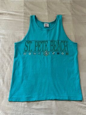 Vintage Made in USA Oneita Power-T Turquoise Tank Top